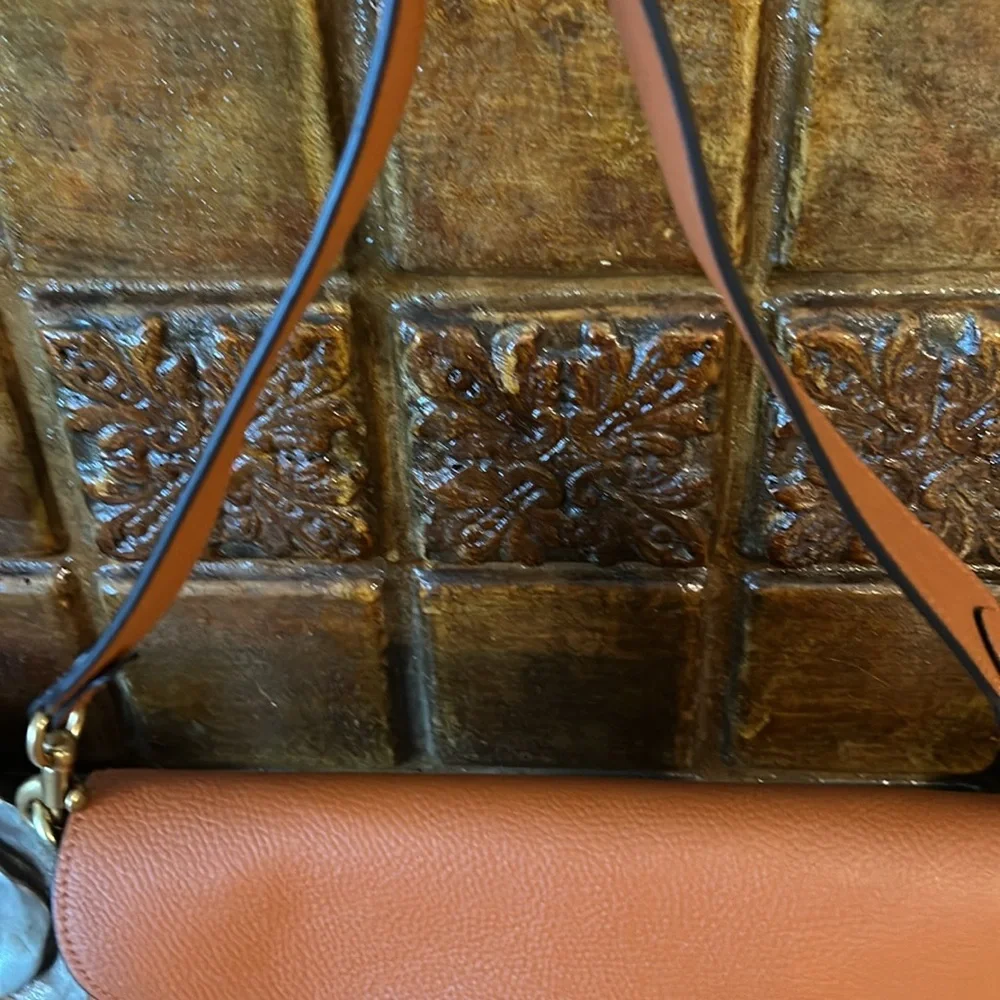 EUC: Coach Color Block Leather Crossbody with additional short strap & dust bag.